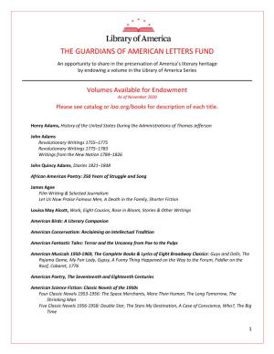 Volumes Available for Endowment As of November 2020