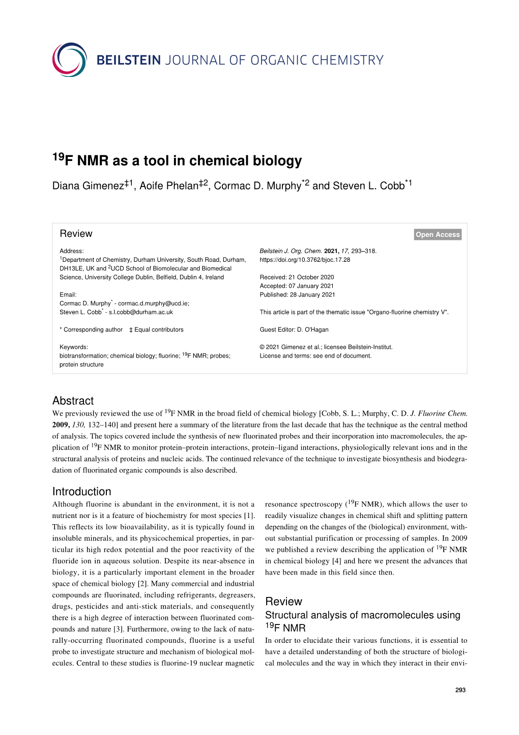 19F NMR As a Tool in Chemical Biology