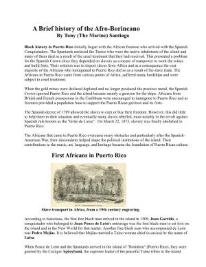 A Brief History of the Afro-Borincano by Tony (The Marine) Santiago