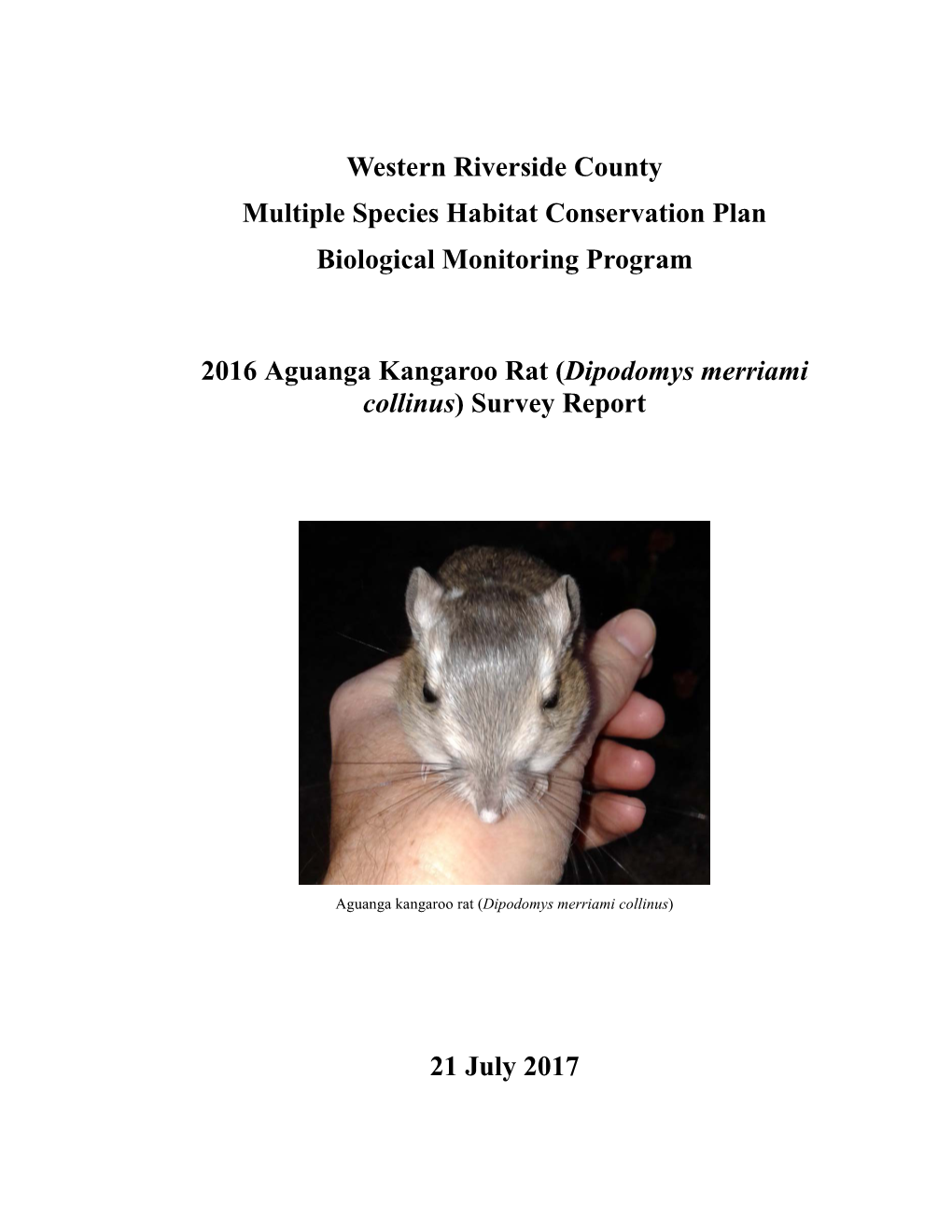 Aguanga Kangaroo Rat Survey Report 2016