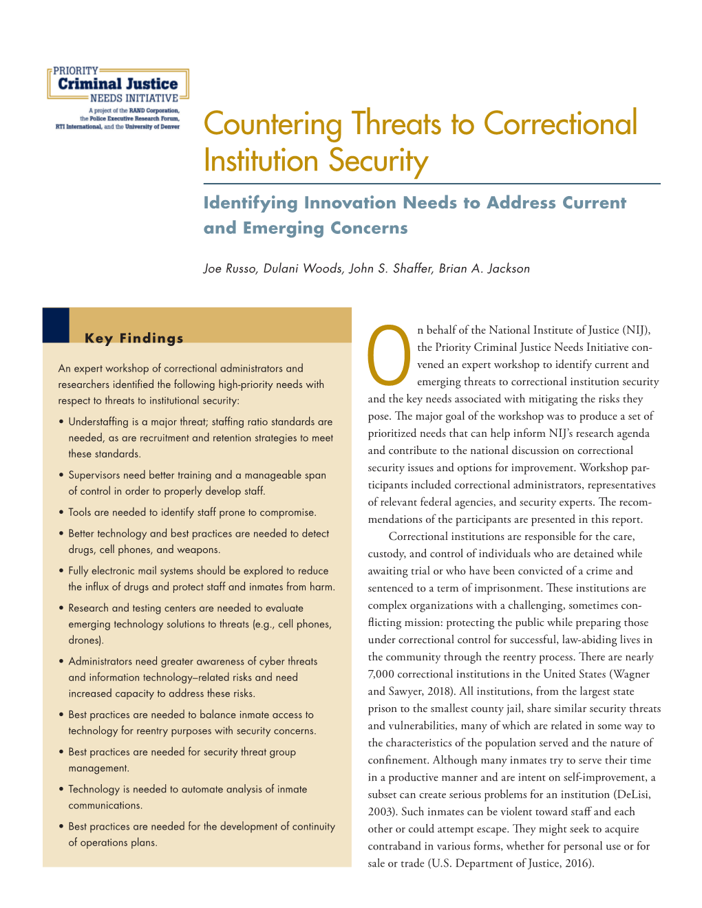 Countering Threats to Correctional Institution Security