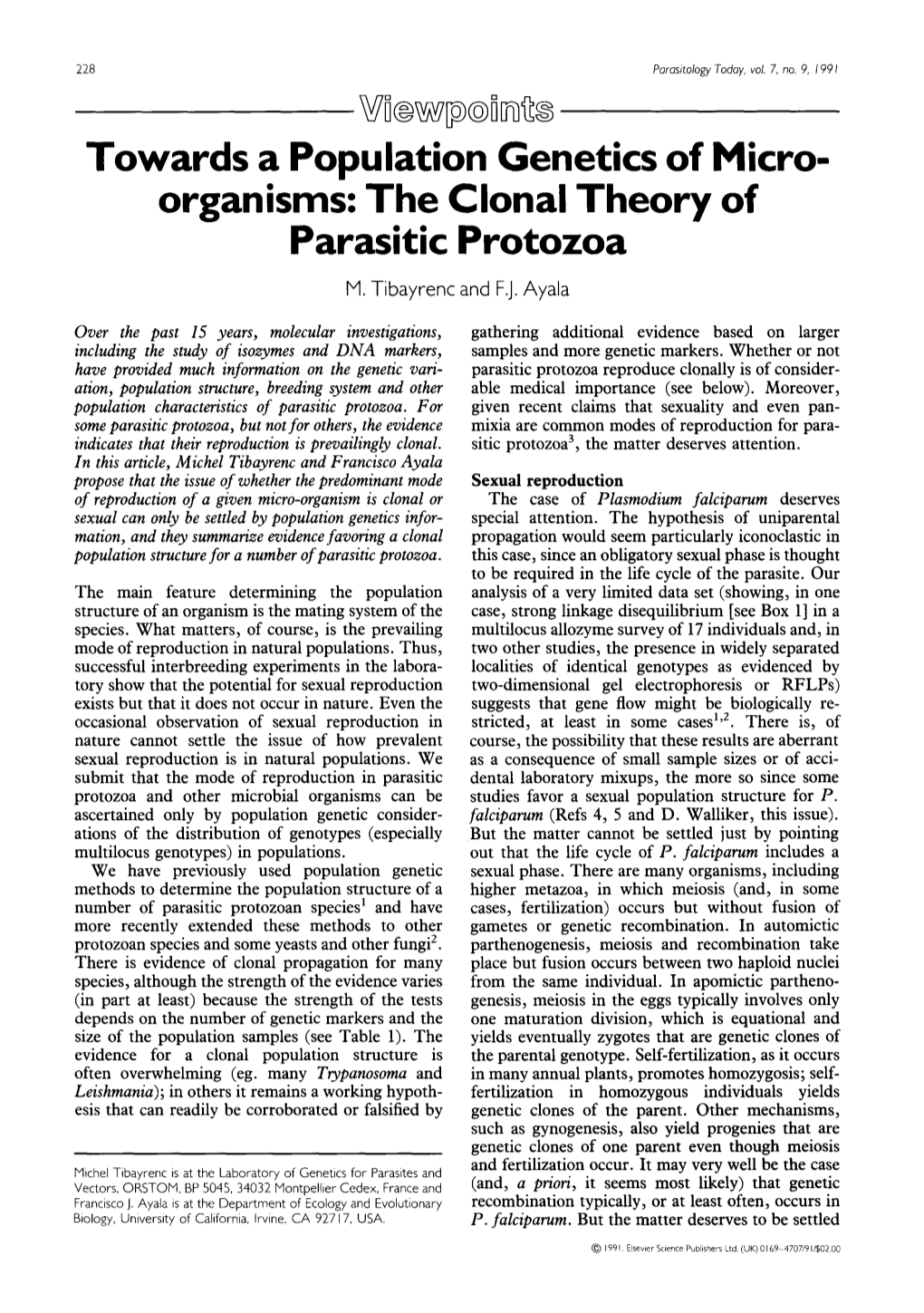 Organisms: the Clonal Theory of Parasitic Protozoa M
