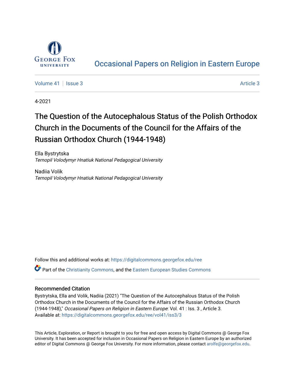 The Question of the Autocephalous Status of the Polish Orthodox Church in the Documents of the Council for the Affairs of the Russian Orthodox Church (1944-1948)