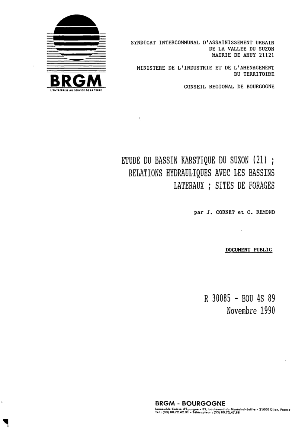 Etüde Du Bassin Karstique Du Suzon (21) ; Relations Hydrauliques Avec Les Bassins Lateraux ; Sites De Forages