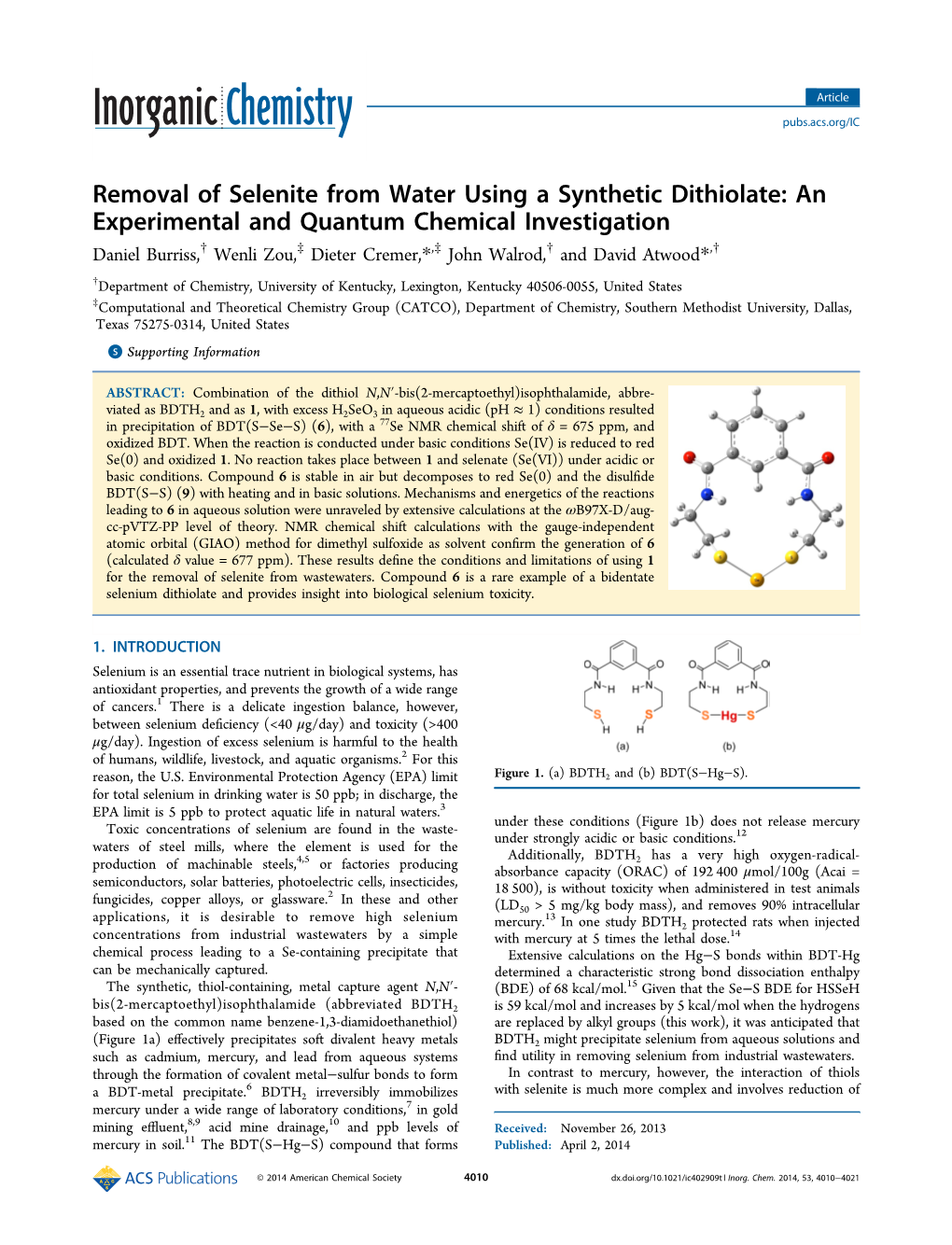 Removal of Selenite from Water Using a Synthetic Dithiolate: An