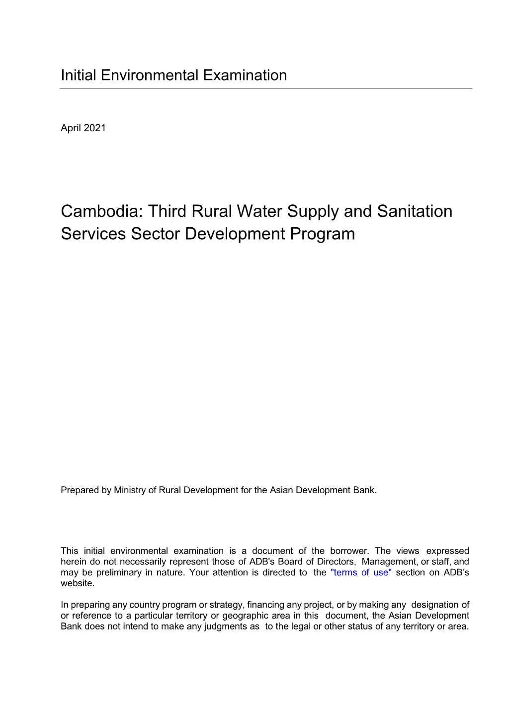 Cambodia: Third Rural Water Supply and Sanitation Services Sector Development Program