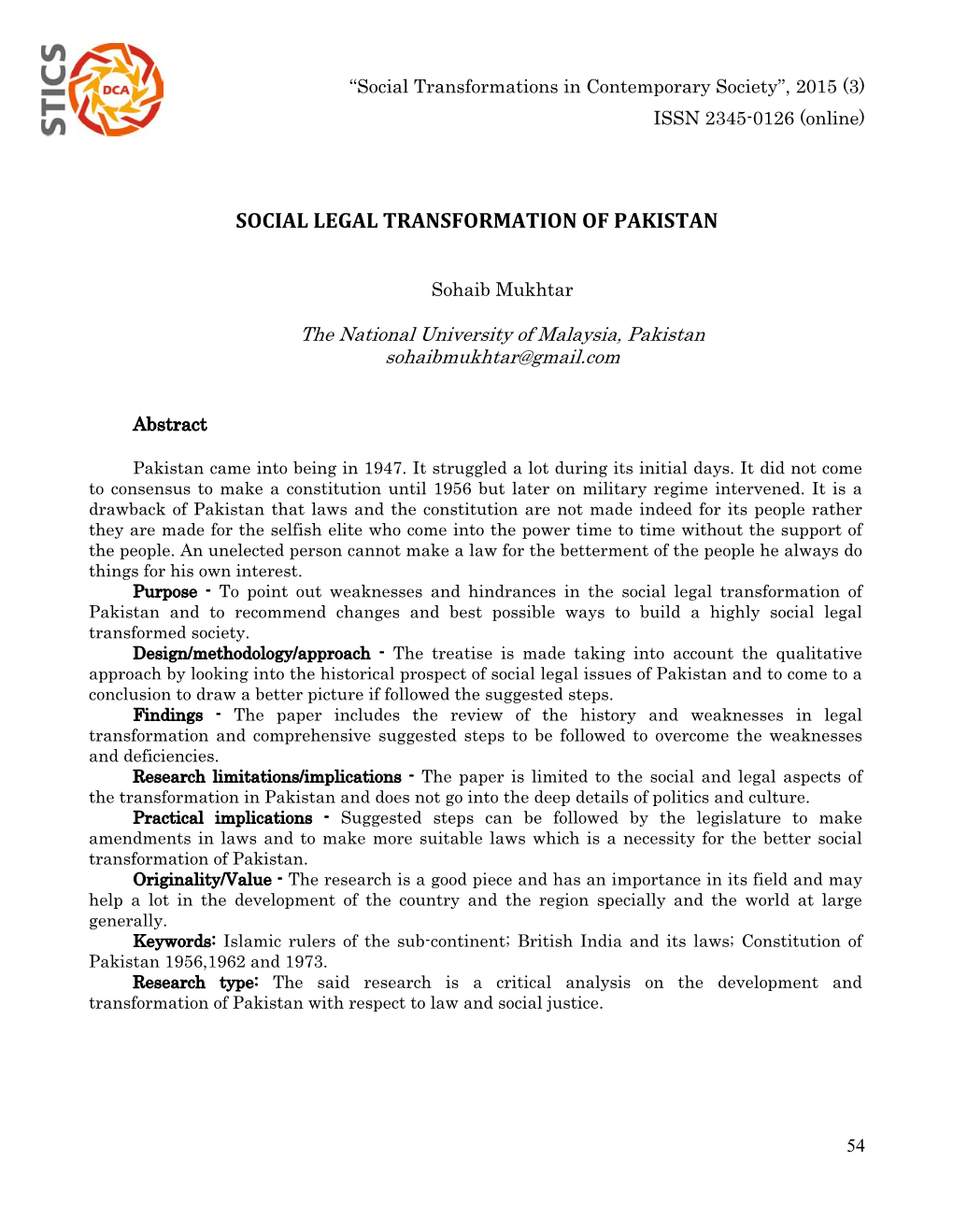 Social Legal Transformation of Pakistan