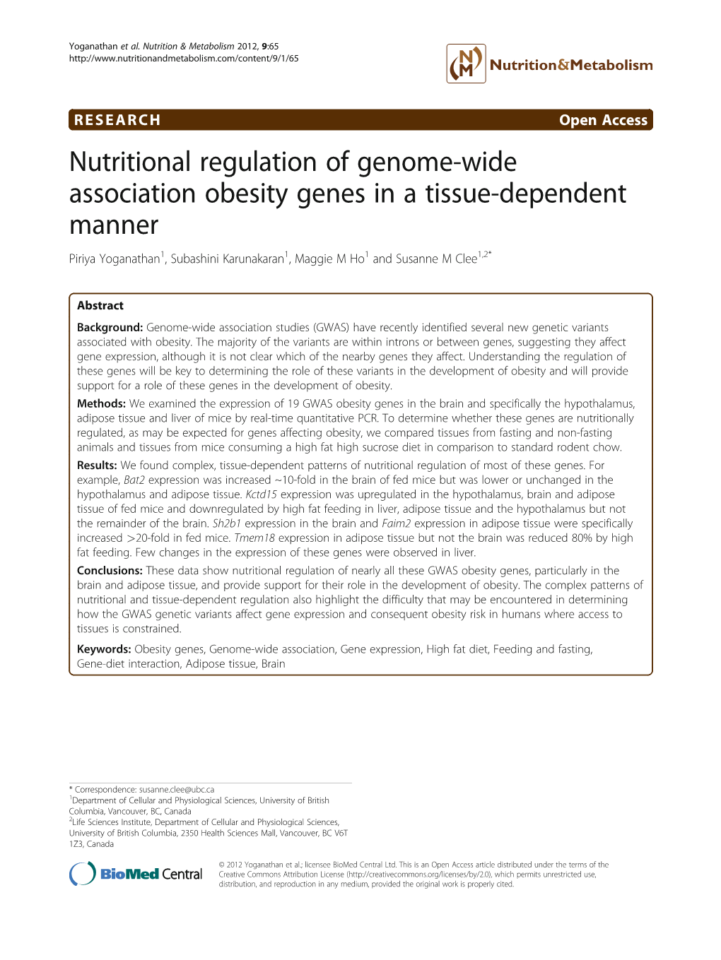 Nutritional Regulation of Genome-Wide Association Obesity Genes in A