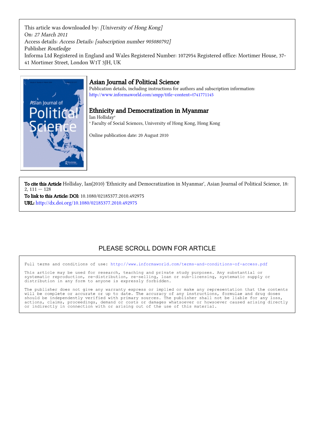 Asian Journal of Political Science Ethnicity and Democratization In