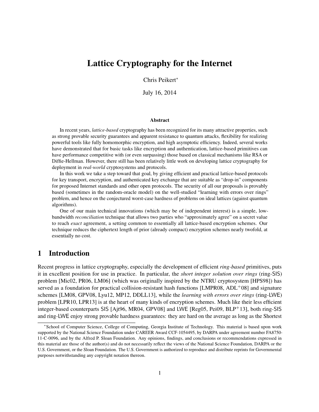 Lattice Cryptography for the Internet