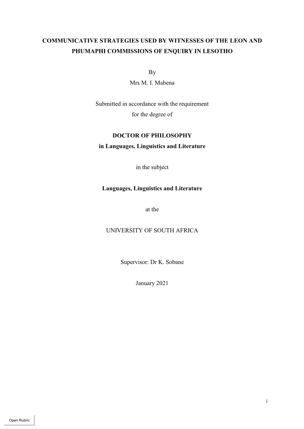 Communicative Strategies Used by Witnesses of the Leon and Phumaphi Commissions of Enquiry in Lesotho