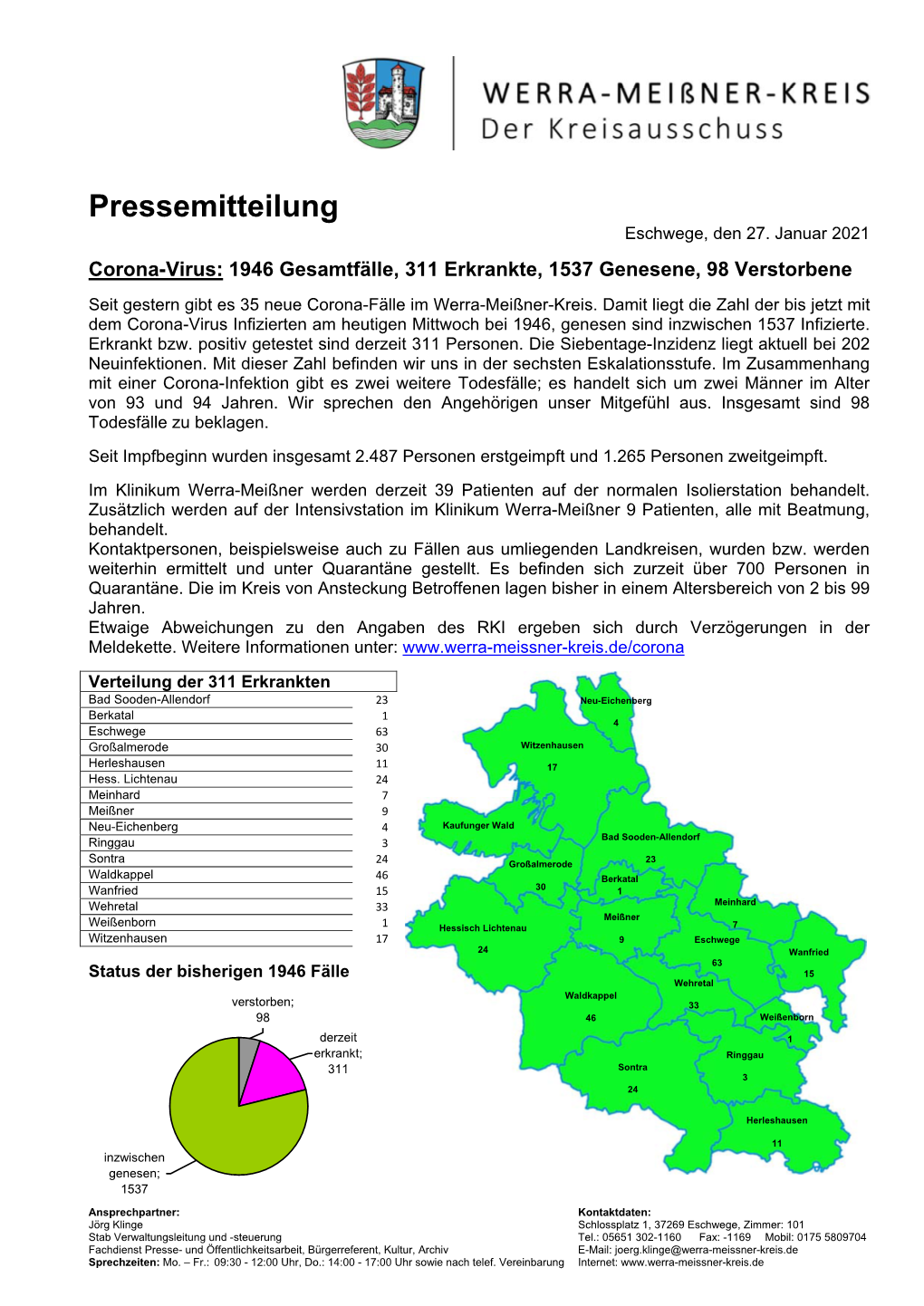 Pressemitteilung Eschwege, Den 27