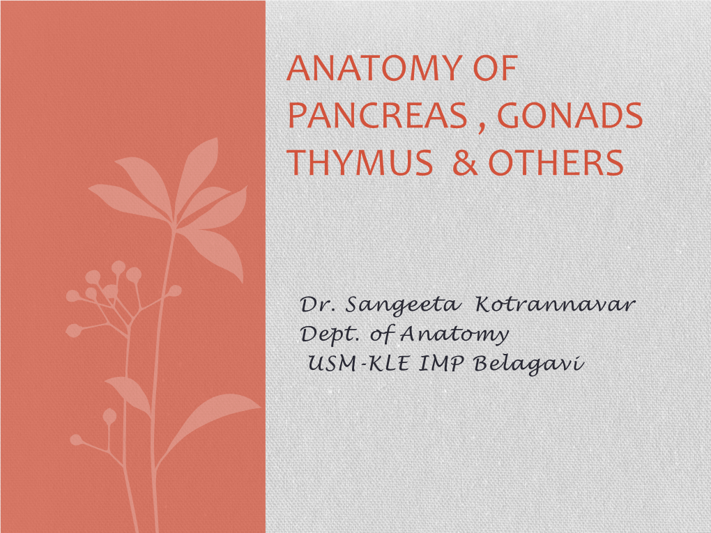 Anatomy of Pancreas , Gonads Thymus & Others