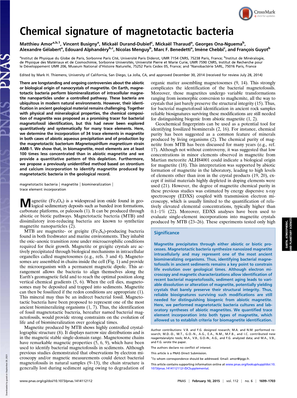 Chemical Signature of Magnetotactic Bacteria