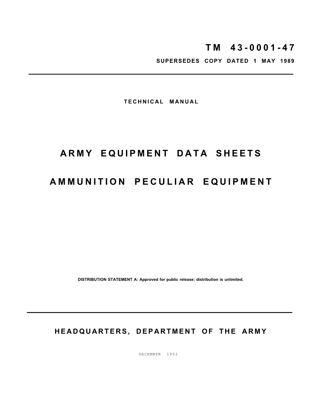 Tm 43-0001-47 Army Equipment Data Sheets Ammunition