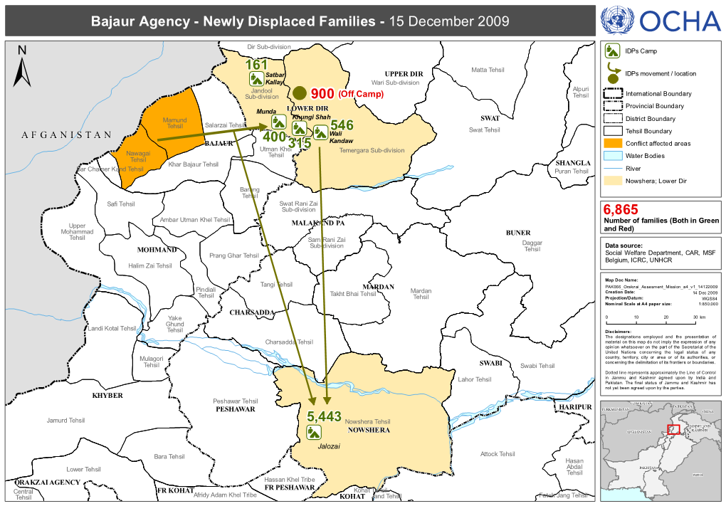 Bajaur Agency - Newly Displaced Families - 15 December 2009