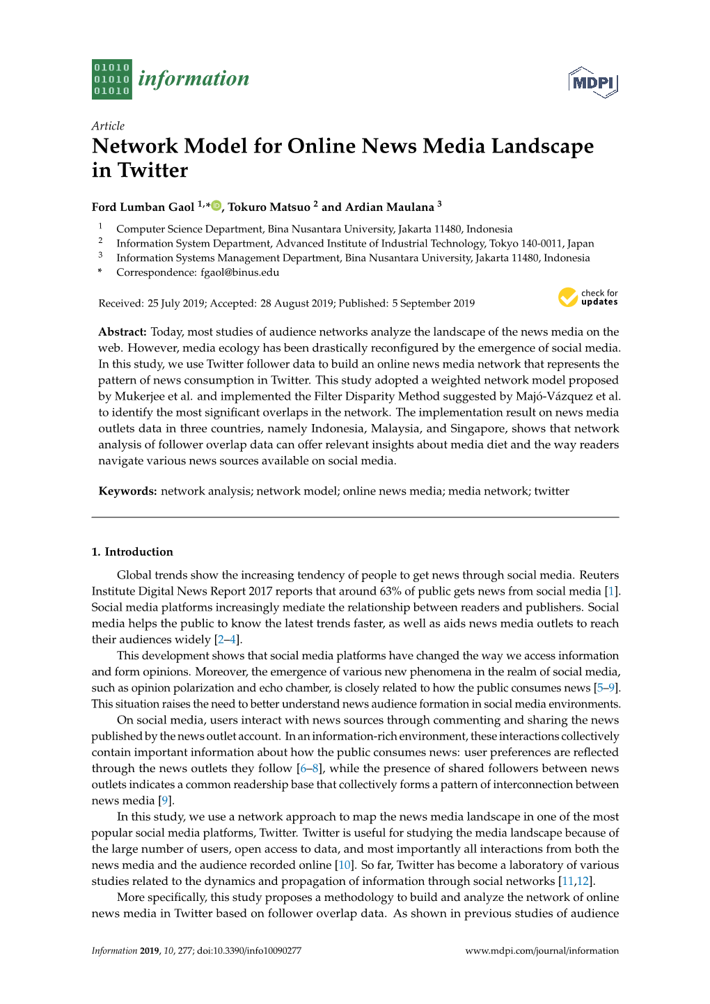 Network Model for Online News Media Landscape in Twitter