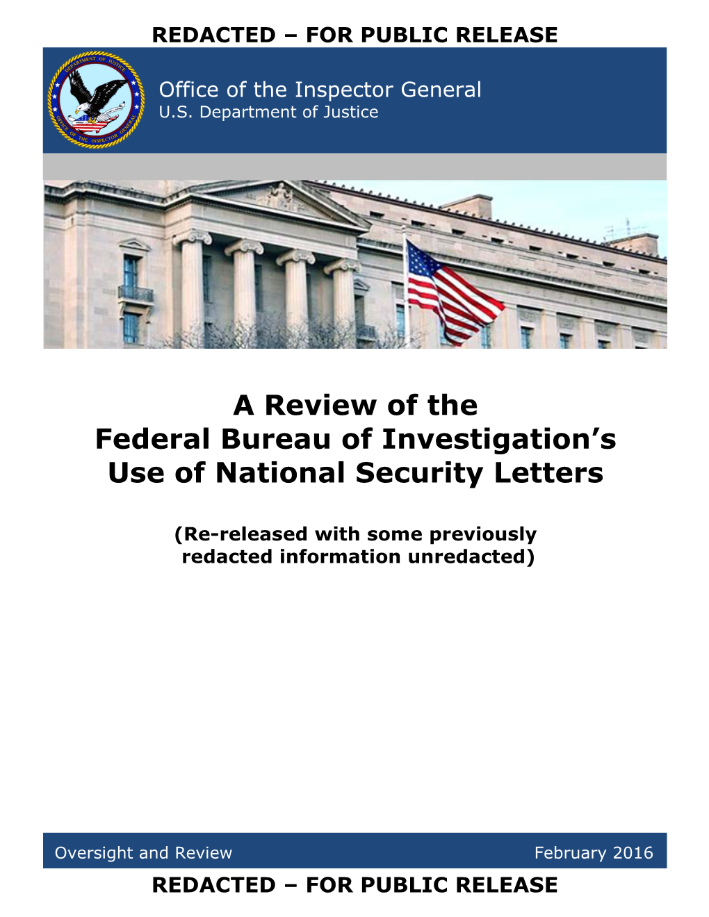 A Review of the Federal Bureau of Investigation's Use of National Security Letters