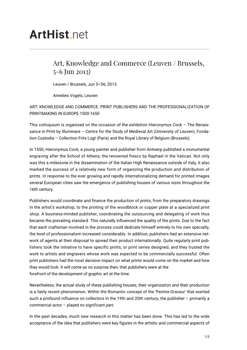 Art, Knowledge and Commerce (Leuven / Brussels, 5-6 Jun 2013)