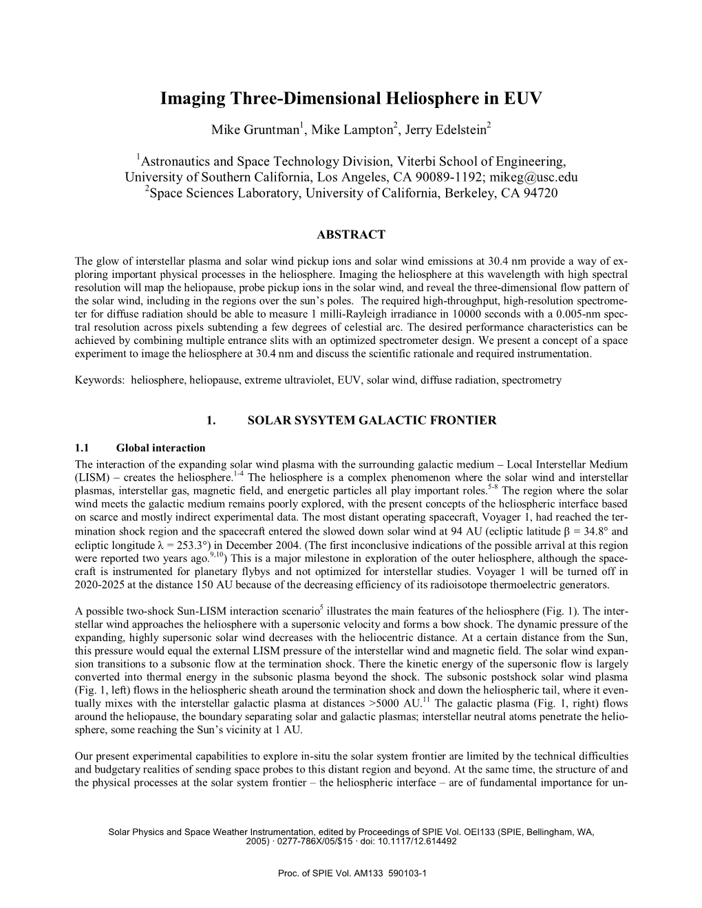 Imaging Three-Dimensional Heliosphere in EUV [5901-3]