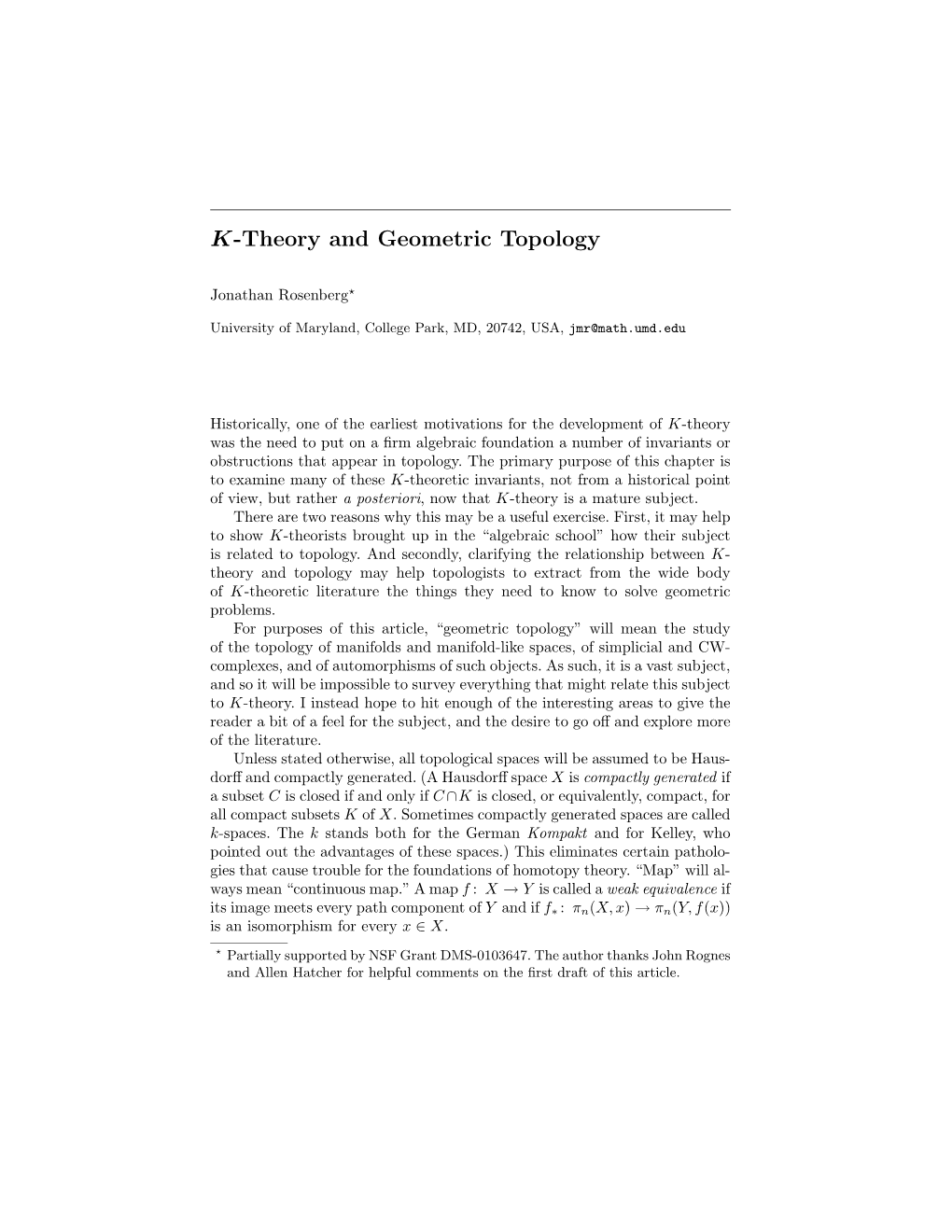 K-Theory and Geometric Topology