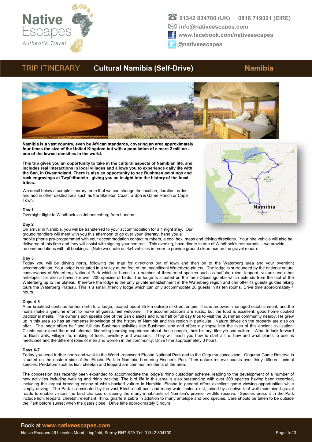 TRIP ITINERARY Cultural Namibia (Self-Drive) Namibia