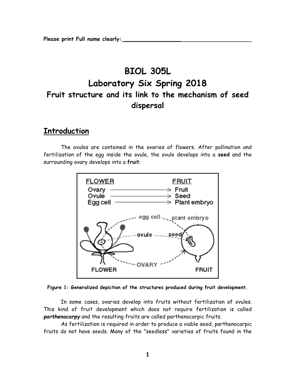 BIOL 305L Laboratory Six Spring 2018 Fruit Structure and Its Link to the Mechanism of Seed Dispersal