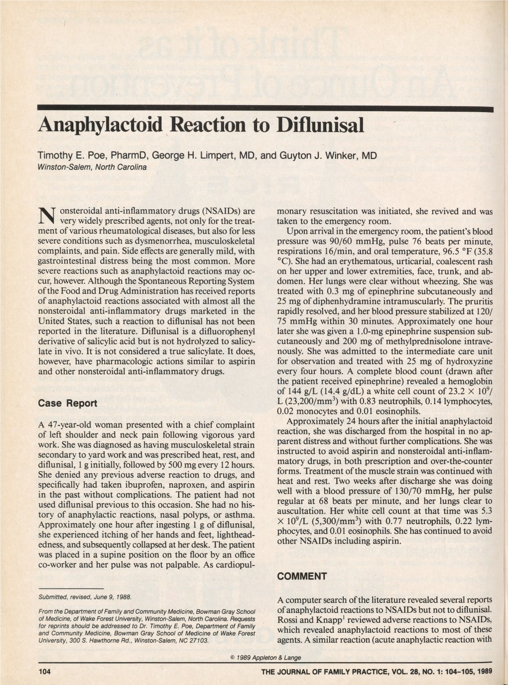 Anaphylactoid Reaction to Diflunisal