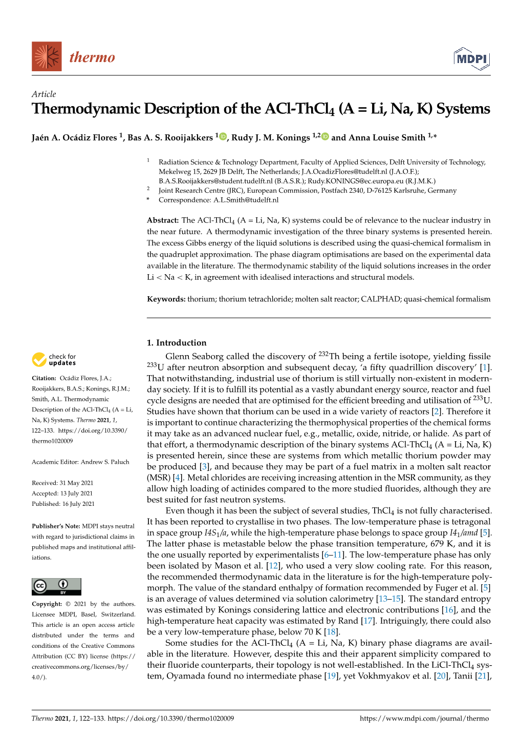 Thermodynamic Description of the Acl-Thcl4 (A = Li, Na, K) Systems