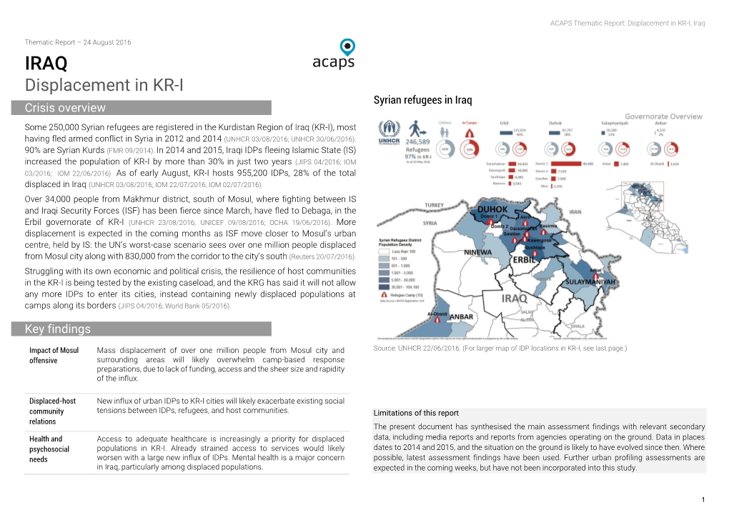 Iraq: Displacement in KR-I
