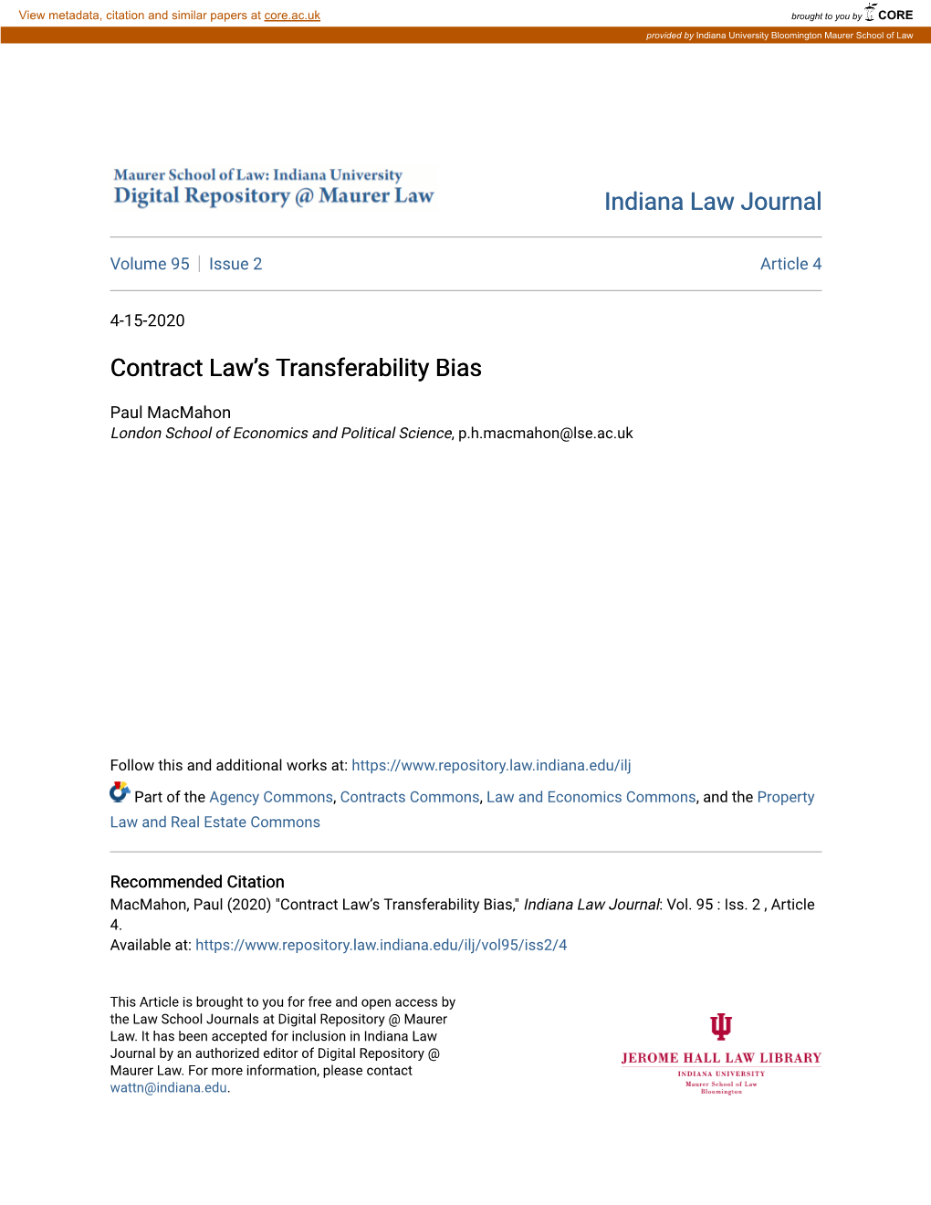 Contract Law's Transferability Bias