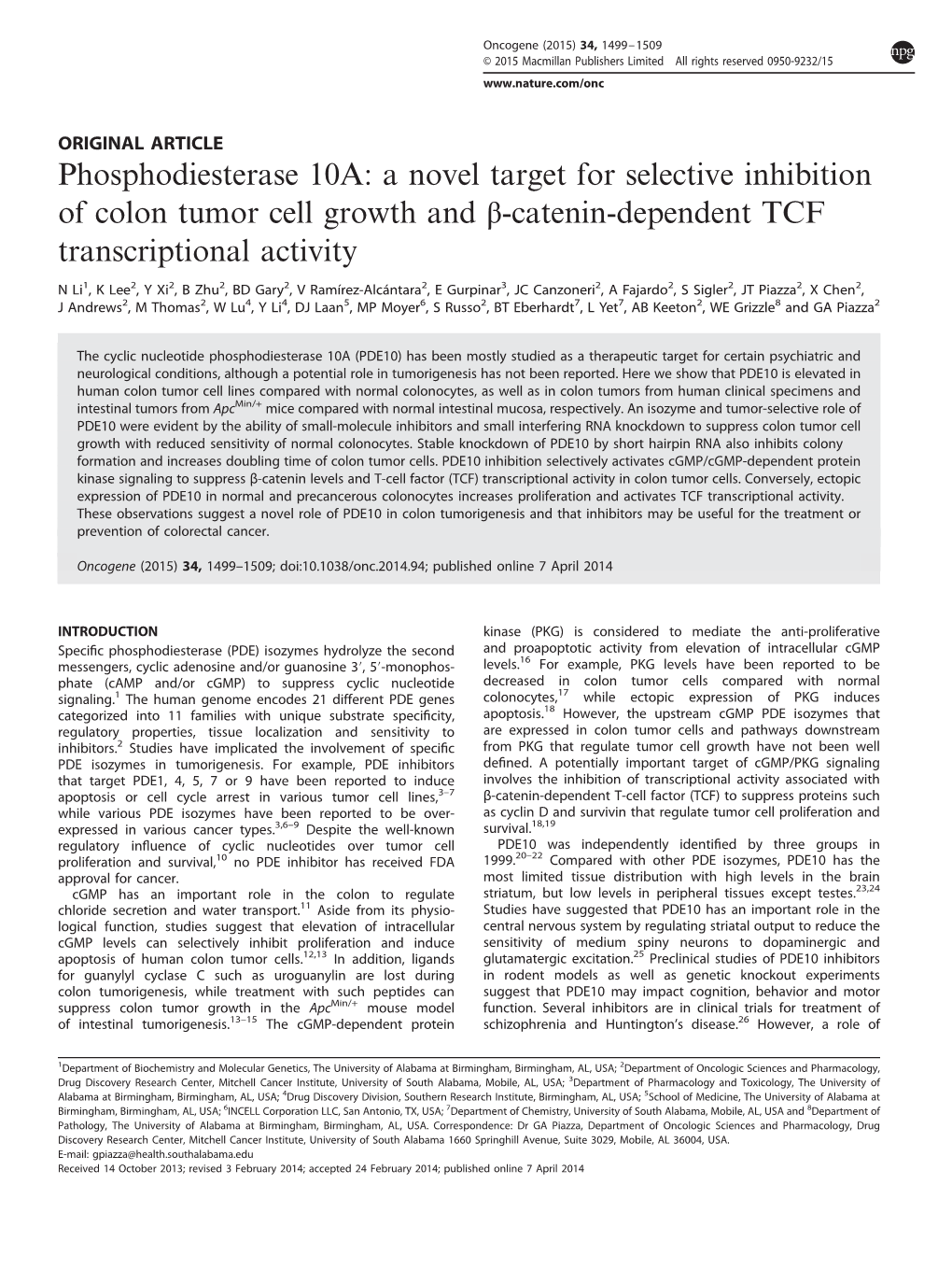 A Novel Target for Selective Inhibition of Colon Tumor Cell Growth and &Beta