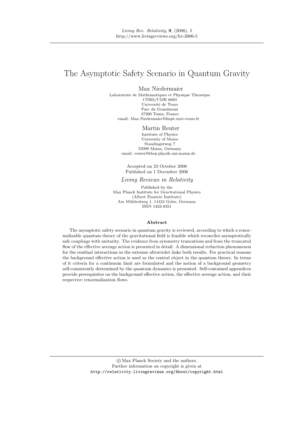 The Asymptotic Safety Scenario in Quantum Gravity