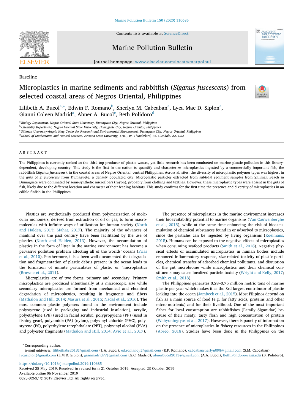 Microplastics in Marine Sediments and Rabbitfish (Siganus Fuscescens)