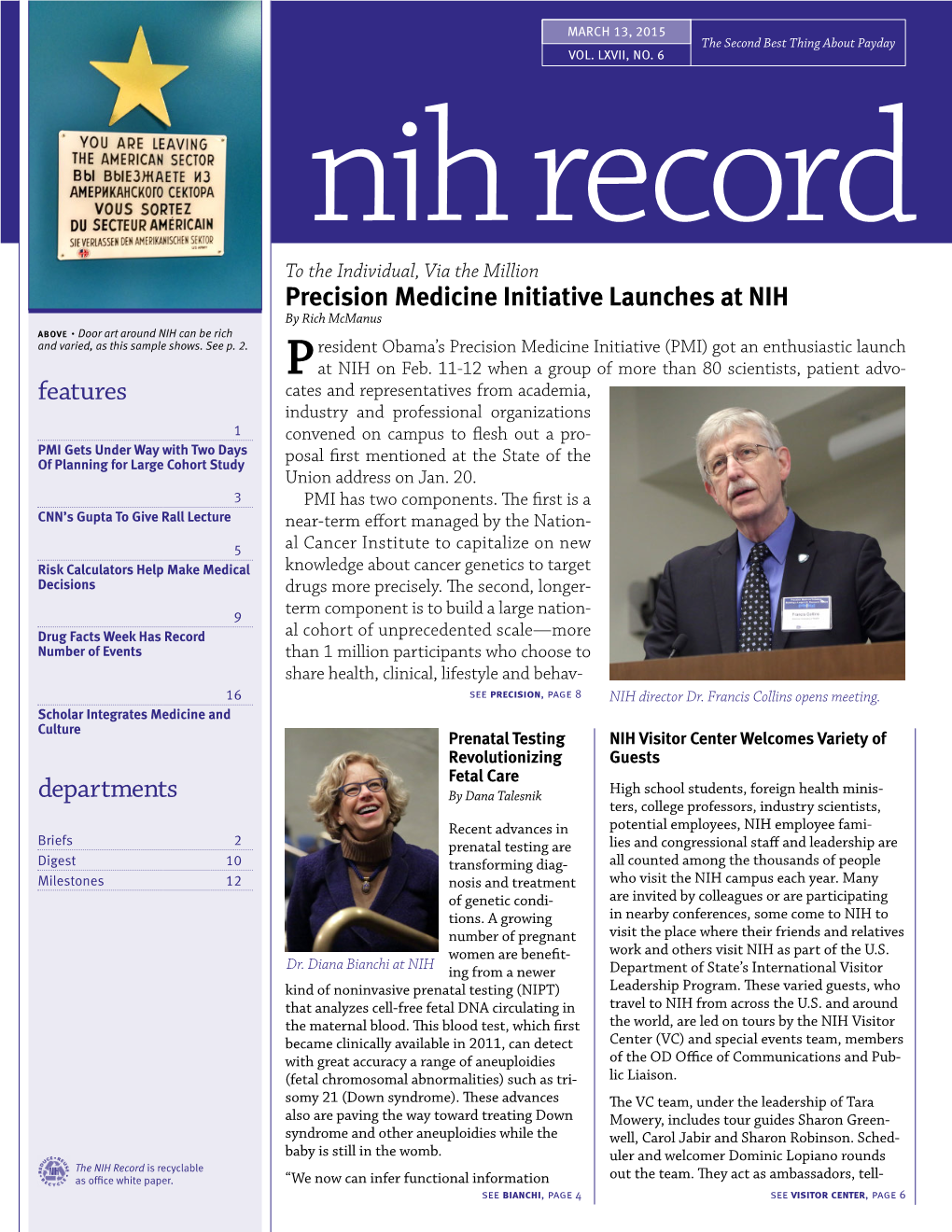 March 13, 2015, NIH Record, Vol. LXVII, No. 6