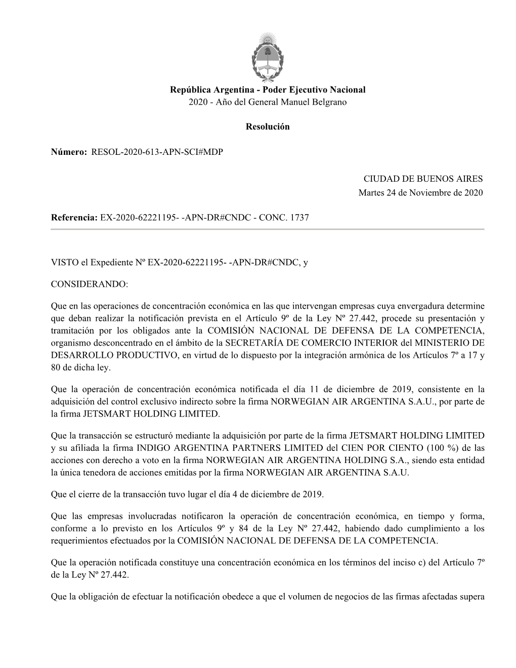 República Argentina - Poder Ejecutivo Nacional 2020 - Año Del General Manuel Belgrano