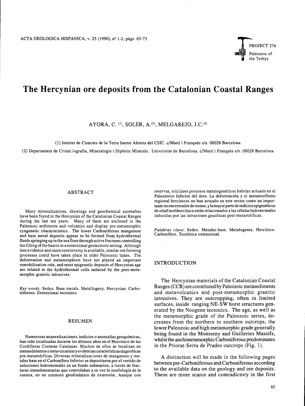 The Hercynian Ore Deposits from the Catalonian Coastal Ranges