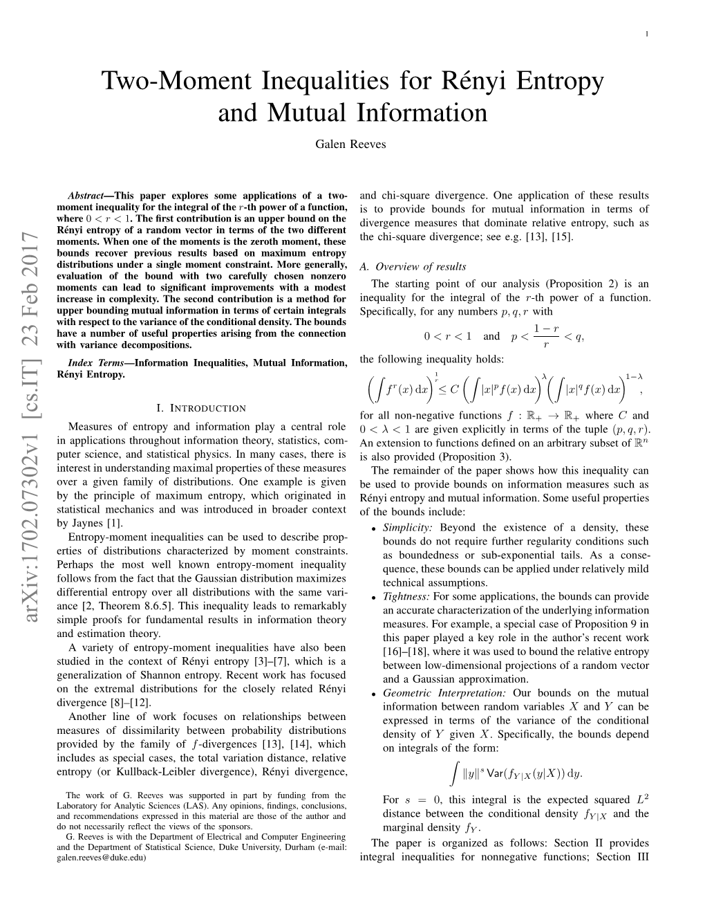 Two-Moment Inequalities for Rényi Entropy and Mutual Information