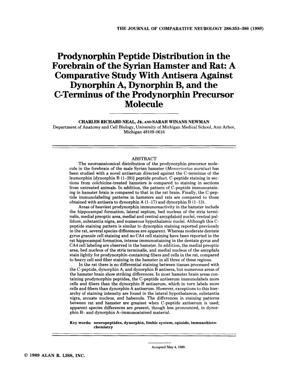 Prodynorphin Peptide Distribution in the Forebrain of the Syrian Hamster