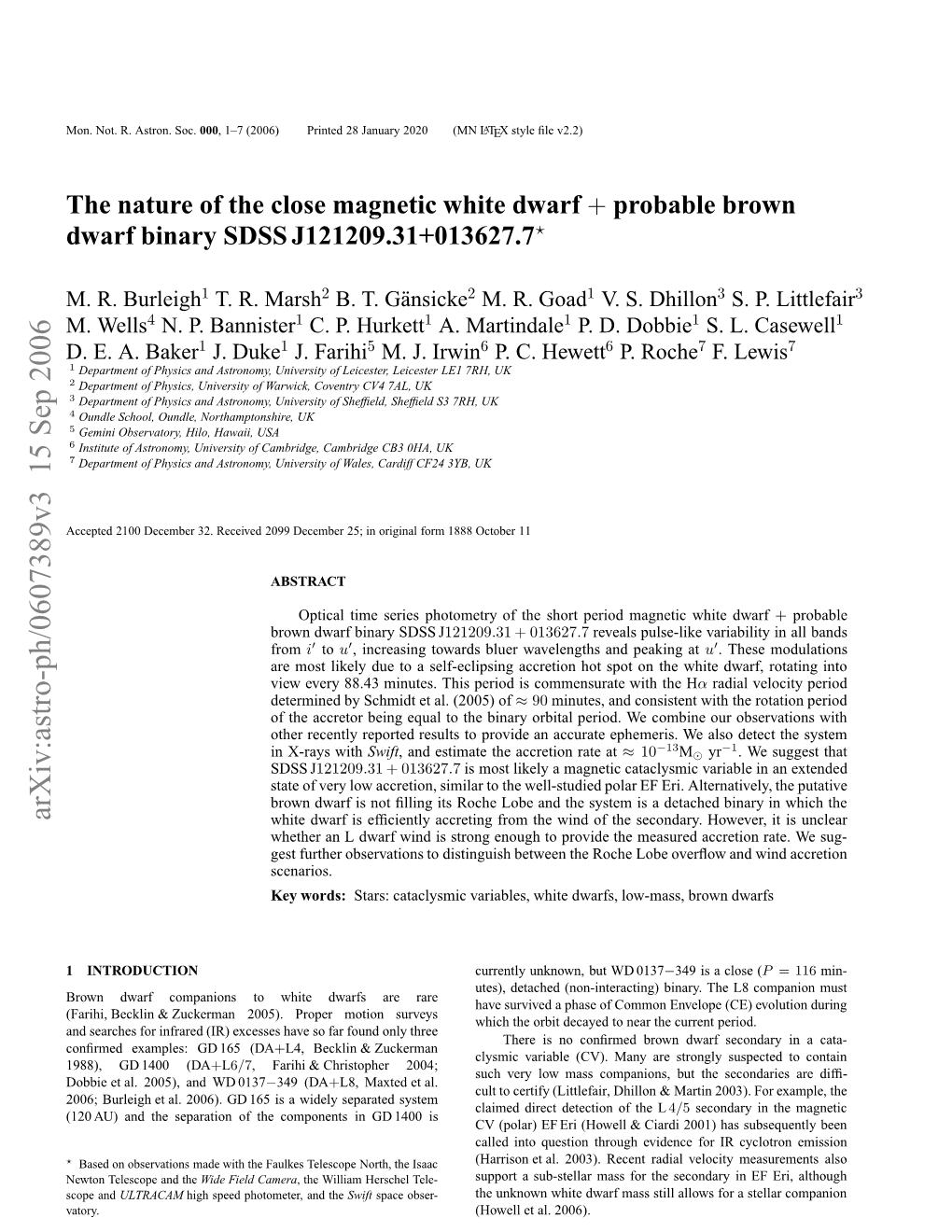 Arxiv:Astro-Ph/0607389V3 15 Sep 2006 O.Nt .Ato.Soc