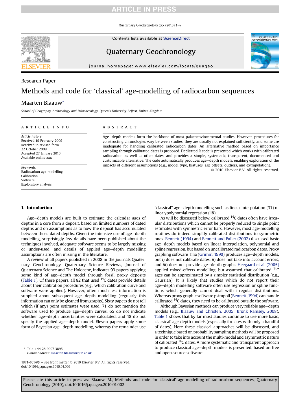 Classical' Age-Modelling of Radiocarbon Sequences