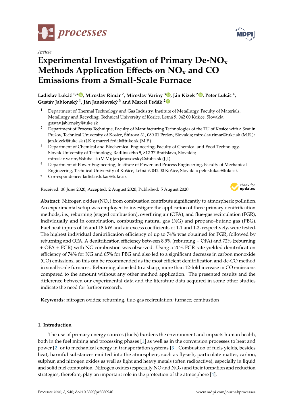 Experimental Investigation of Primary De-Nox Methods Application Eﬀects on Nox and CO Emissions from a Small-Scale Furnace