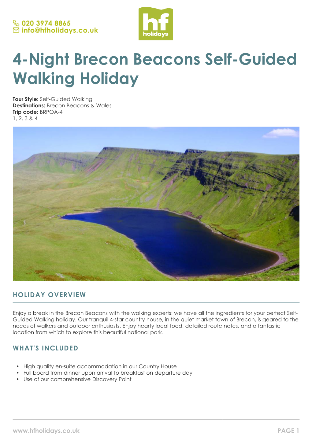 4-Night Brecon Beacons Self-Guided Walking Holiday