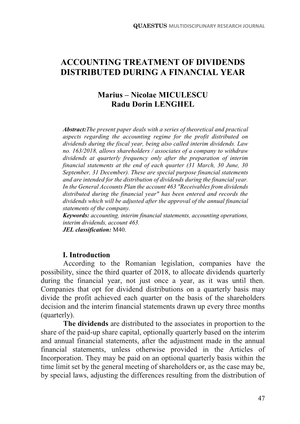 Accounting Treatment of Dividends Distributed During a Financial Year