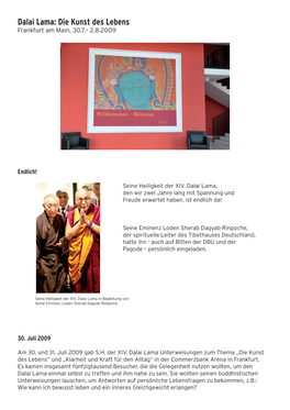 Dalai Lama: Die Kunst Des Lebens Frankfurt Am Main, 30.7.– 2.8.2009