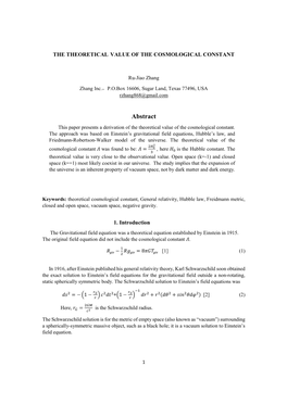 Abstract This Paper Presents a Derivation of the Theoretical Value of the Cosmological Constant