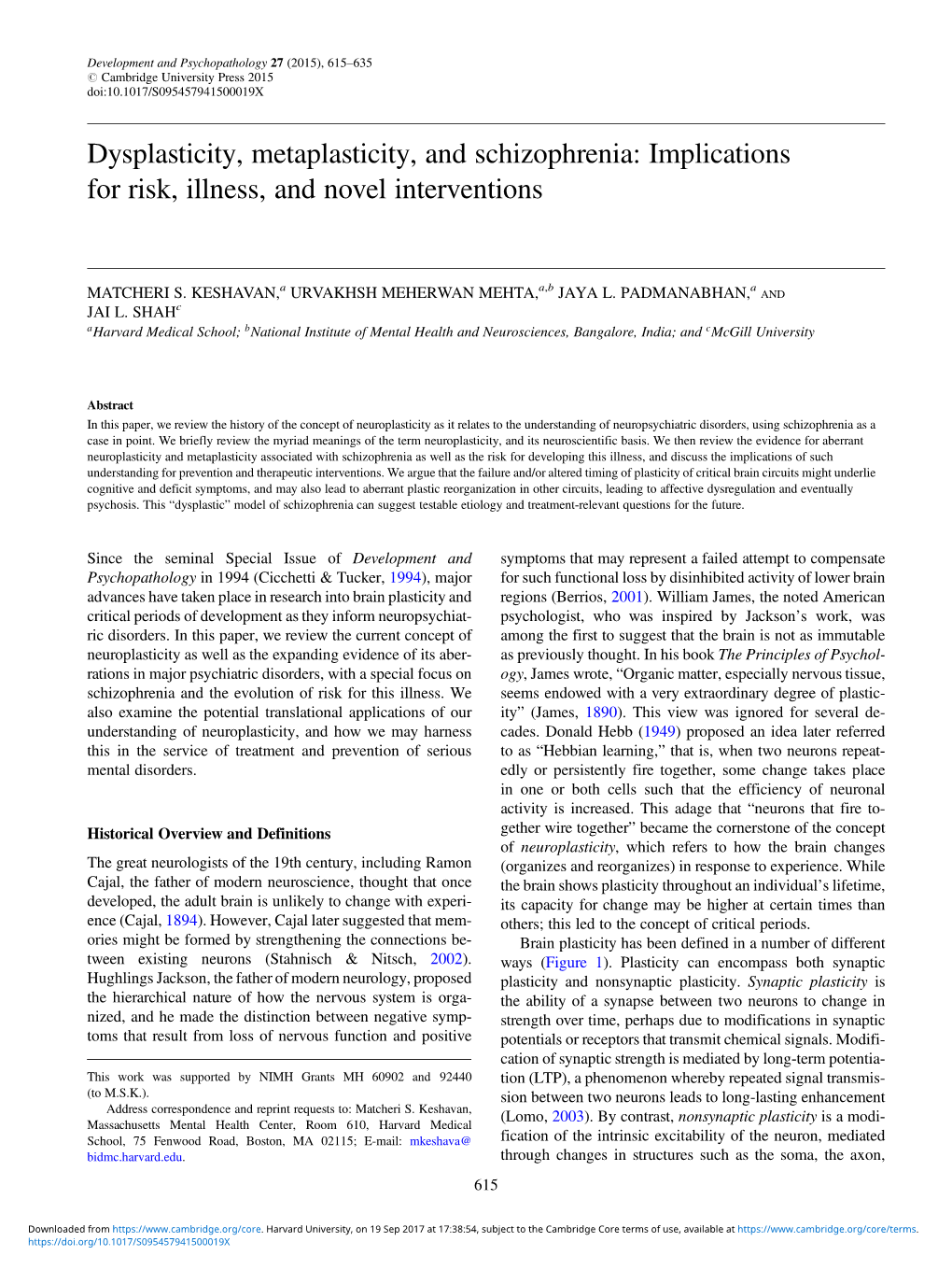 Dysplasticity, Metaplasticity, and Schizophrenia: Implications for Risk, Illness, and Novel Interventions