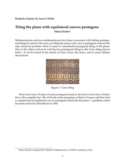 Tiling the Plane with Equilateral Convex Pentagons Maria Fischer1