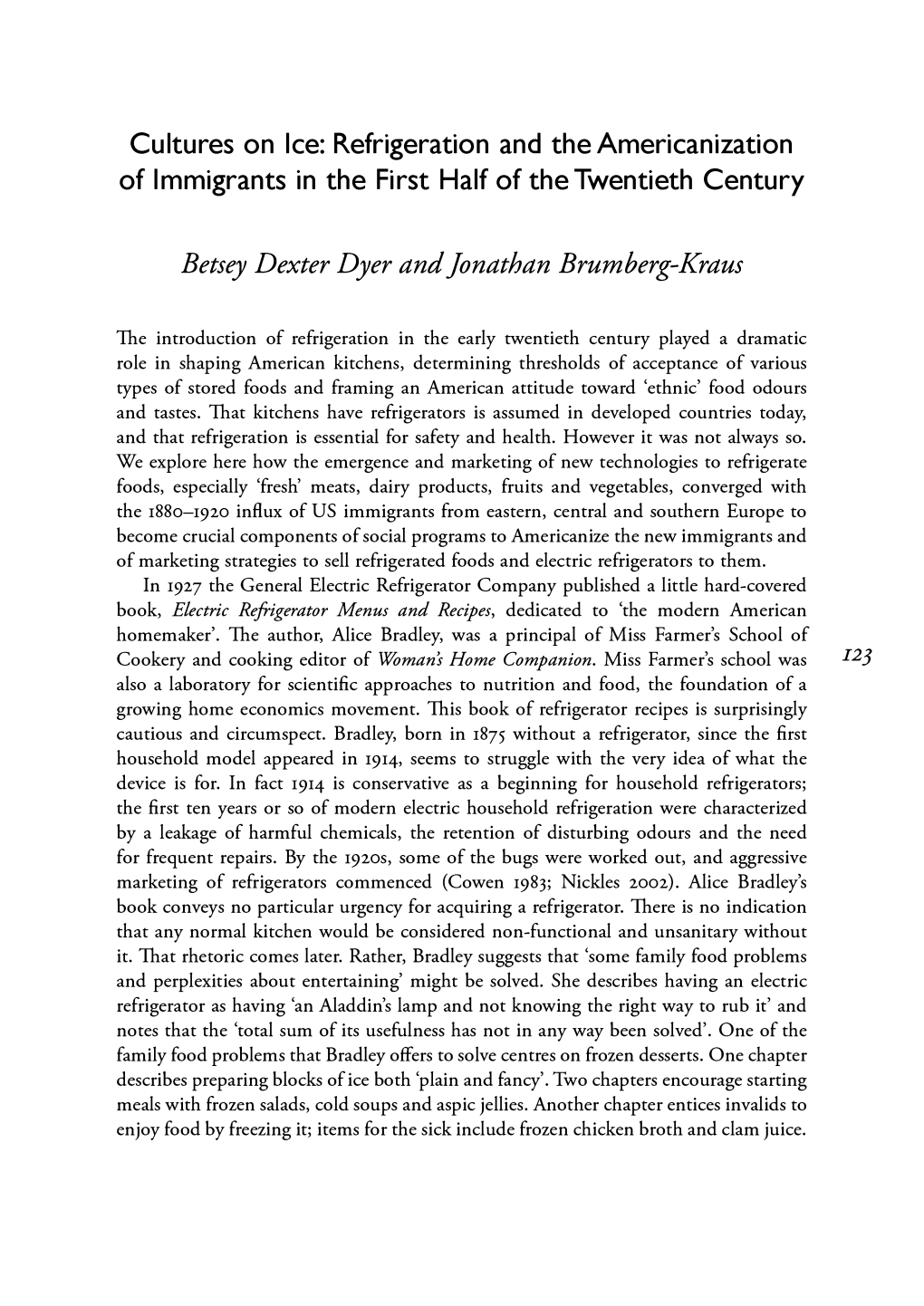 Cultures on Ice: Refrigeration and the Americanization of Immigrants in the First Half of the Twentieth Century