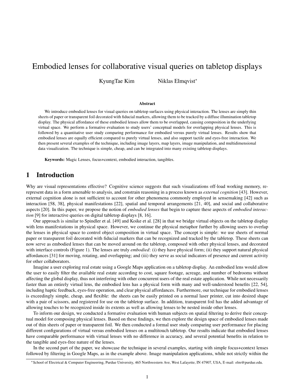 Embodied Lenses for Collaborative Visual Queries on Tabletop Displays